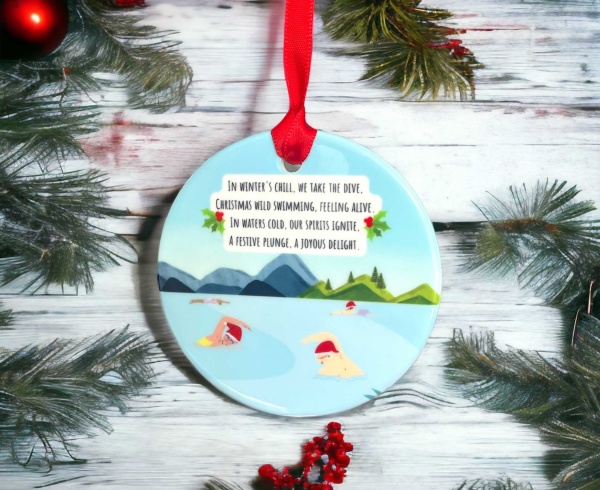 Wild Swimming Ceramic Round Bauble Christmas Tree Ornament